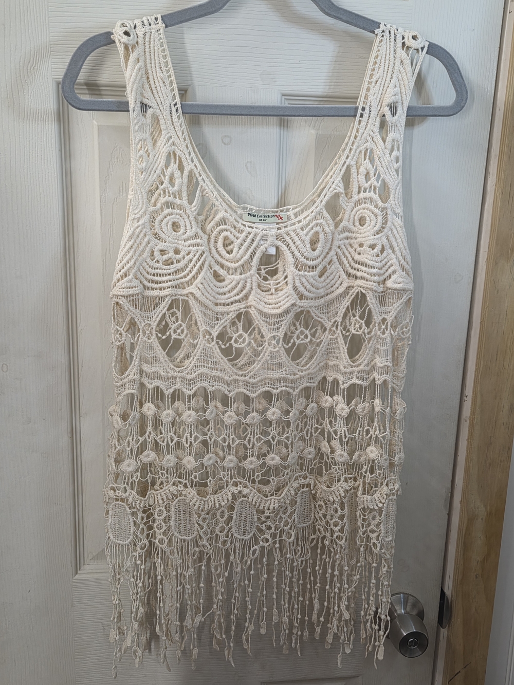 Boho Crochet Fringe Mini Dress in Cream